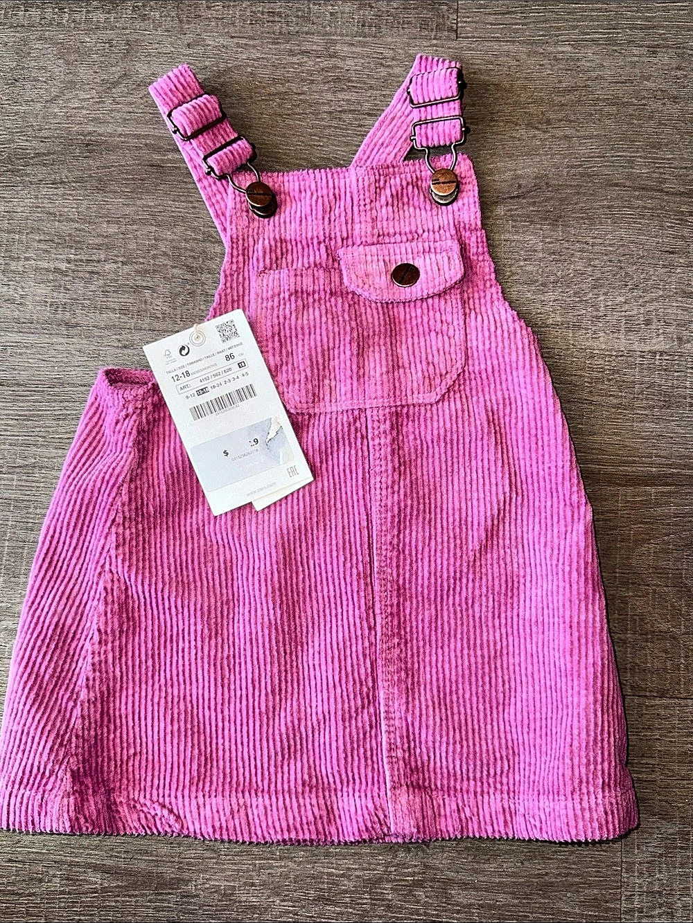 Zara Corduroy Pinafore Dress Pink Girls 12-18 Months